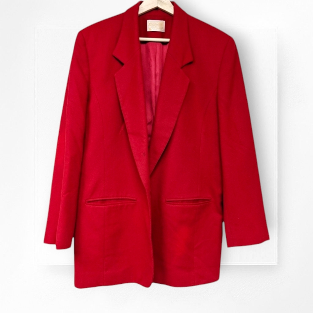 Pendleton Vintage Blazer Red 100% Virgin Wool Long Oversized Size 10